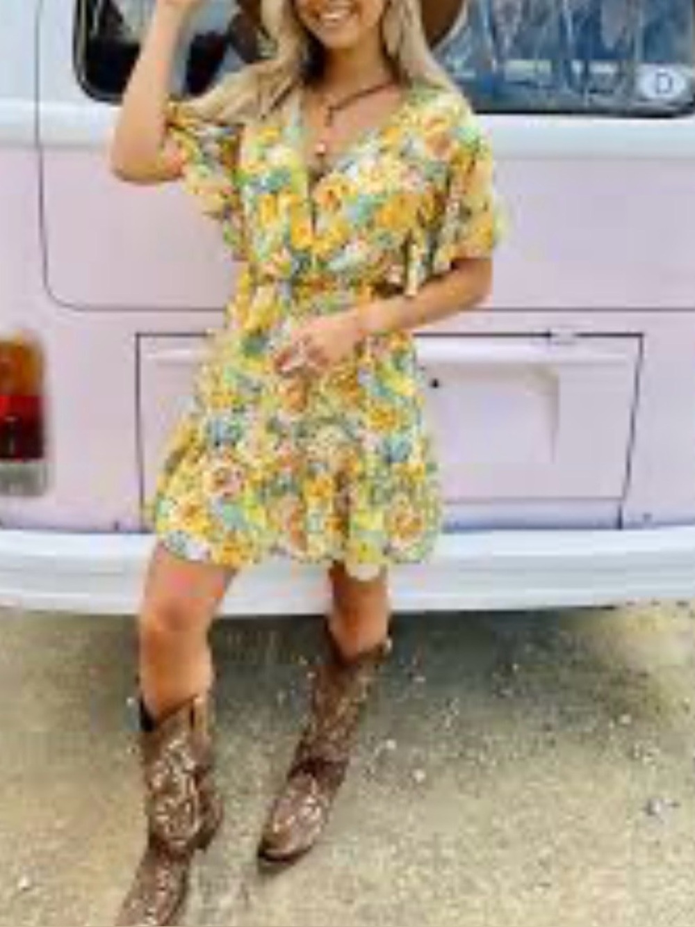 NWT Southern Fried Chics yellow rose floral mini dress